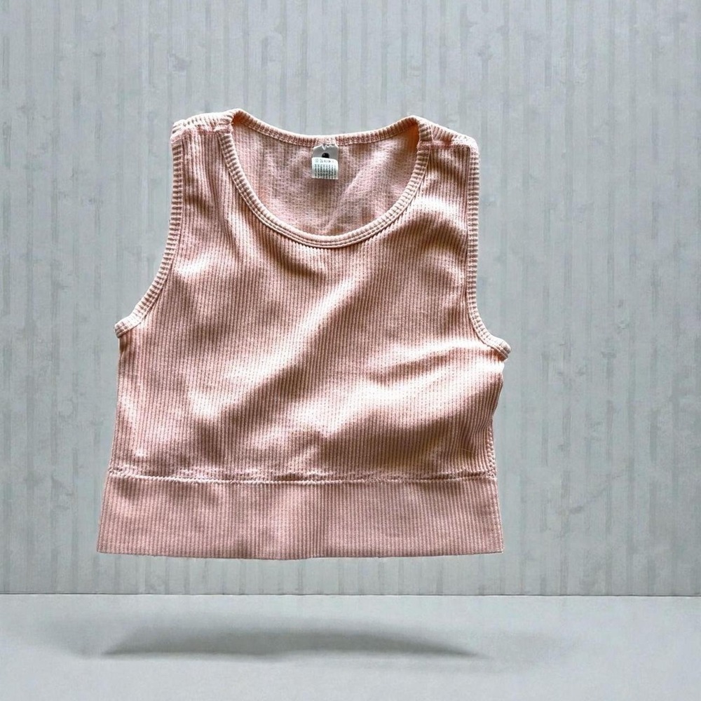 Yogalicious Ribbed Seamless Crop Tank Top Pink Size S